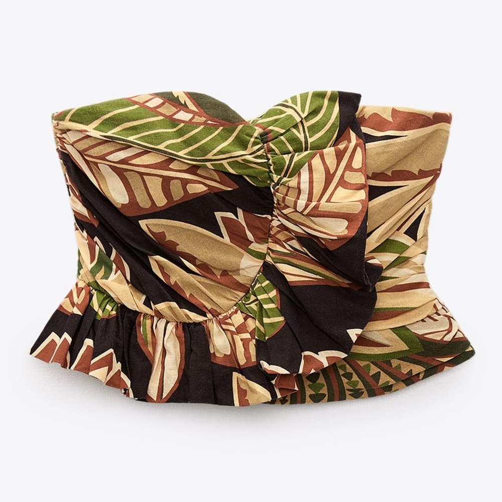 Zara Multicolor Leaf Print Crop Top